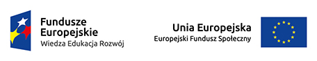 Z prawej znak Funduszy Europejskich, z lewej flaga Unii Europejskiej